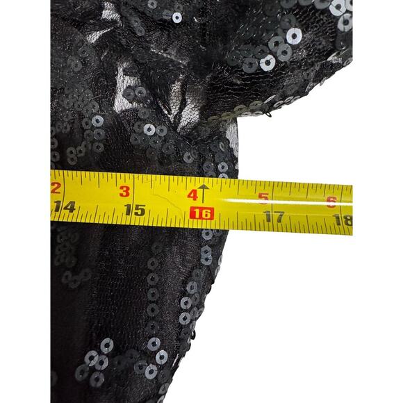 Adrianna Papell Black Quarter Sleeve Ribbon Sequin High Low Gown Size 4 - Picture 10 of 12